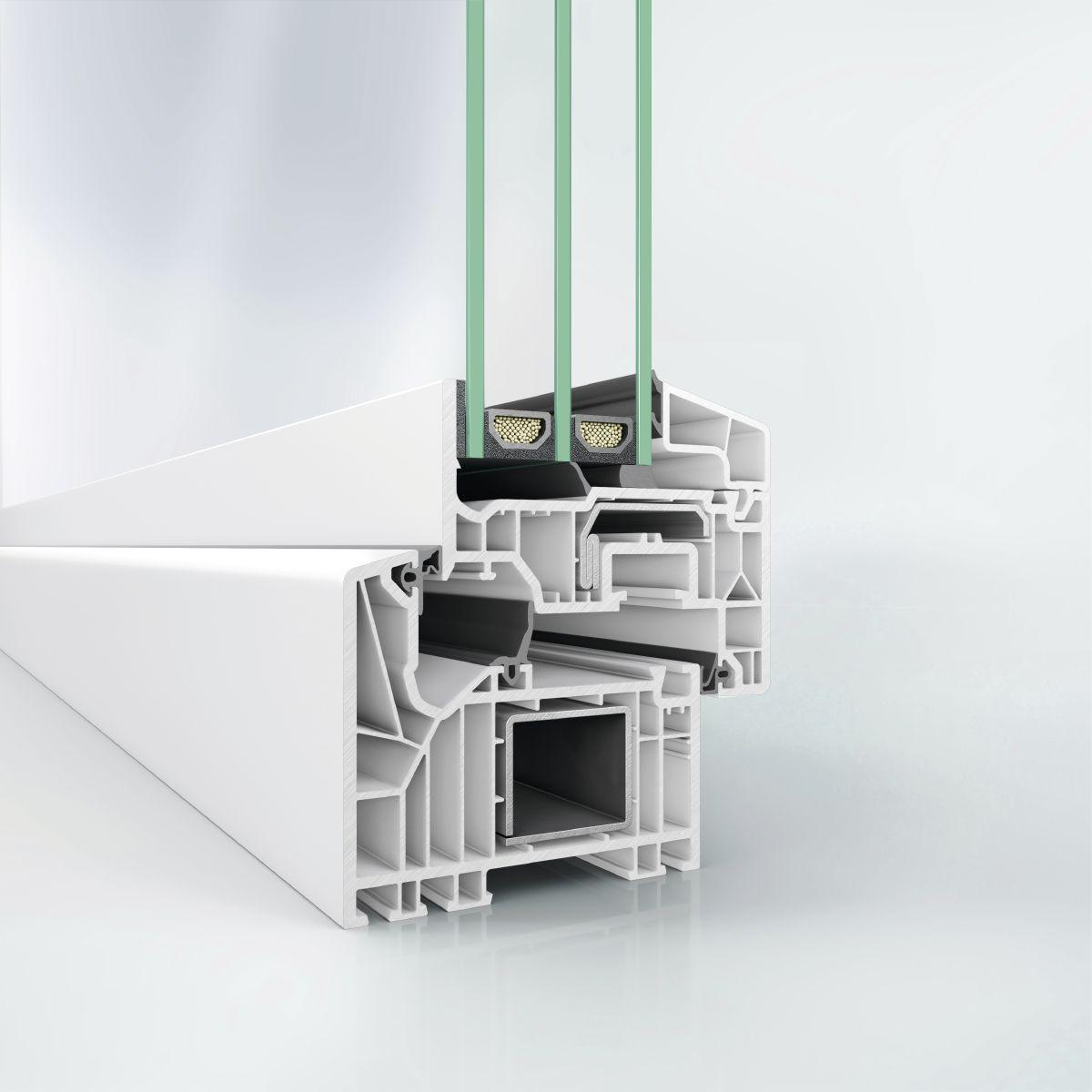 Profilquerschnitt des Schüco LivIng 82 mit 7-Kammer-System und 3-fach-Verglasung